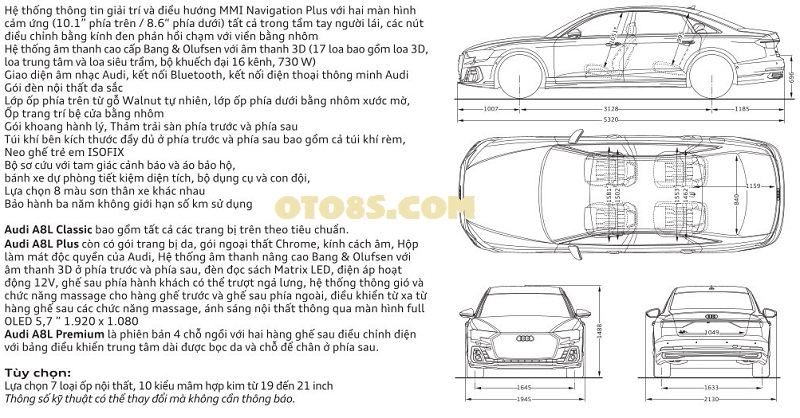 THÔNG SỐ KỸ THUẬT XE AUDI A8 2023