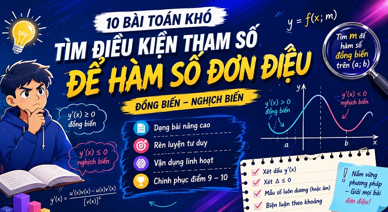 Bài tập tìm điều kiện tham số để hàm số đơn điệu - khó - tính đơn điệu của hàm số