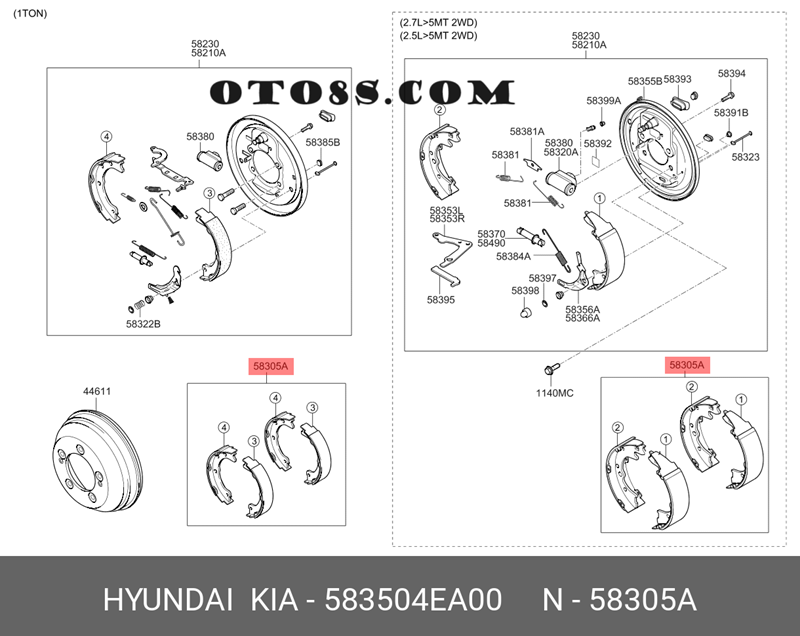 GUỐC PHANH SAU Hyundai Mighty N250 | GUỐC PHANH SAU xe Mighty N250 |58350-4EA00