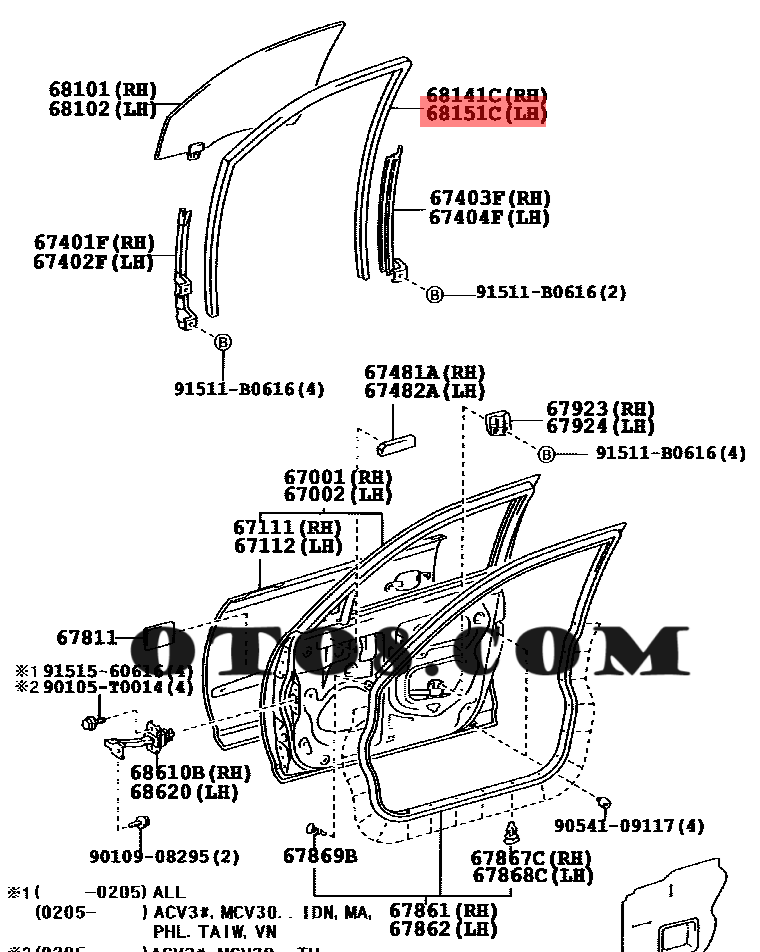 GIOĂNG LÊN XUỐNG KÍNH TRƯỚC LH Toyota Camry | GIOĂNG LÊN XUỐNG KÍNH TRƯỚC LH xe Camry | 6815106022