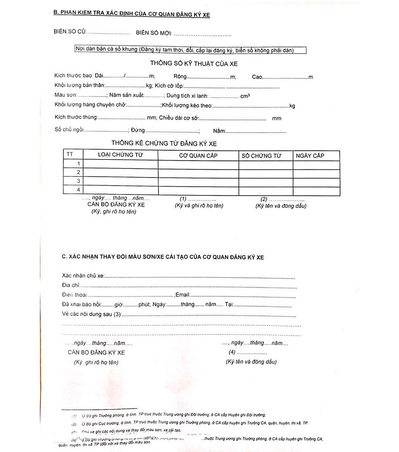MẪU VIẾT TỜ ĐĂNG KÝ Ô TÔ